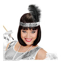 Années 20 Bandeau à Paillettes Avec Plume Argent