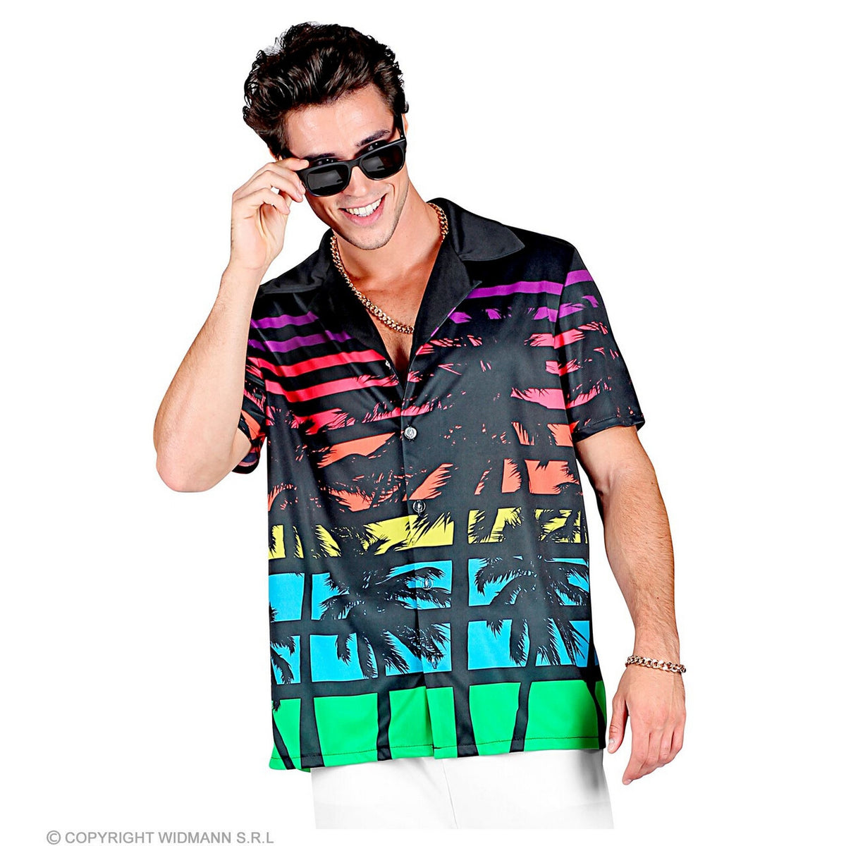 Op deze afbeelding zie je een Kostuums, van het merk Widmann. 80s Miami Palm Shirt Man