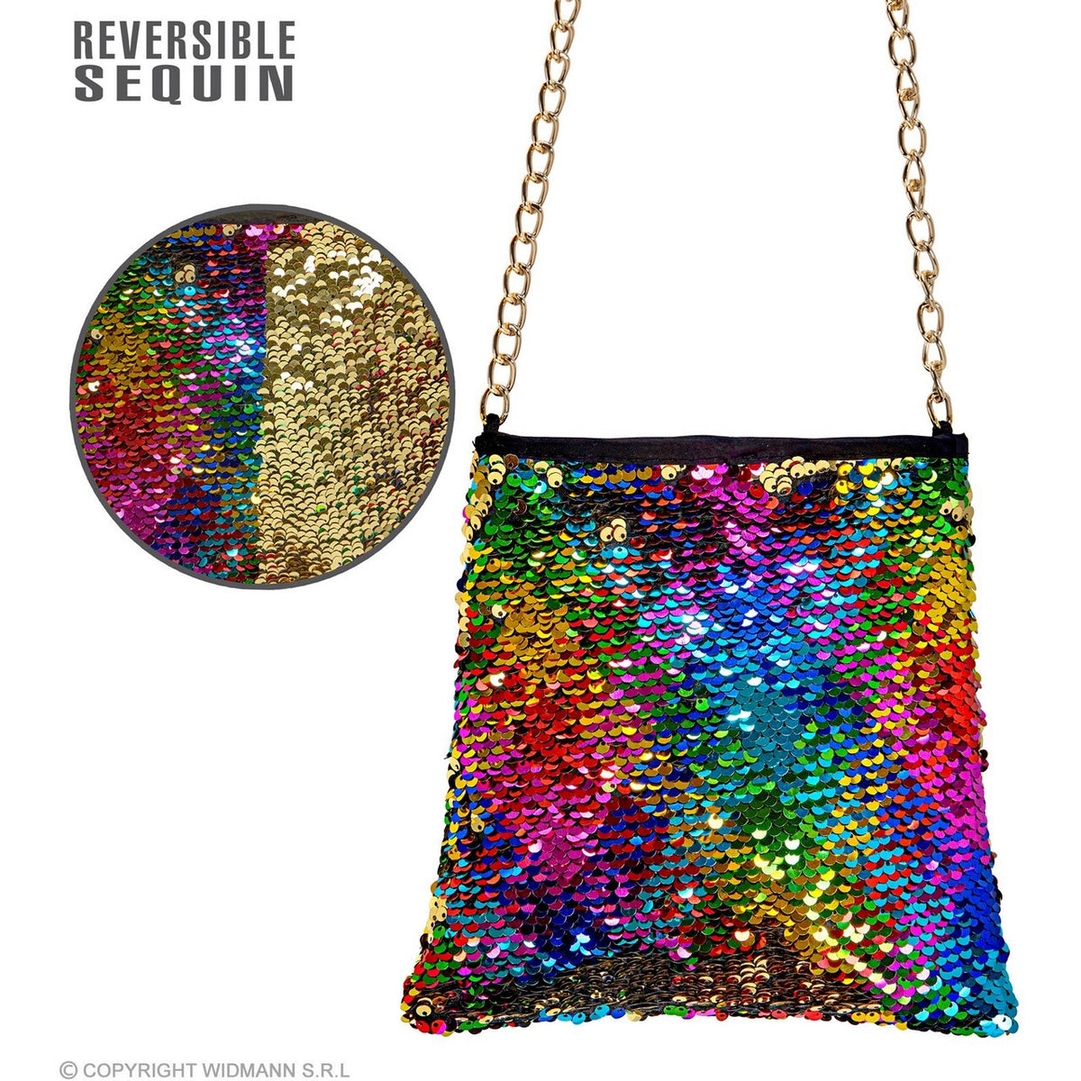 Op deze afbeelding zie je een Accessoires, van het merk Widmann. Omkeerbare Pailletten Tas Regenboog / Goud Sonja