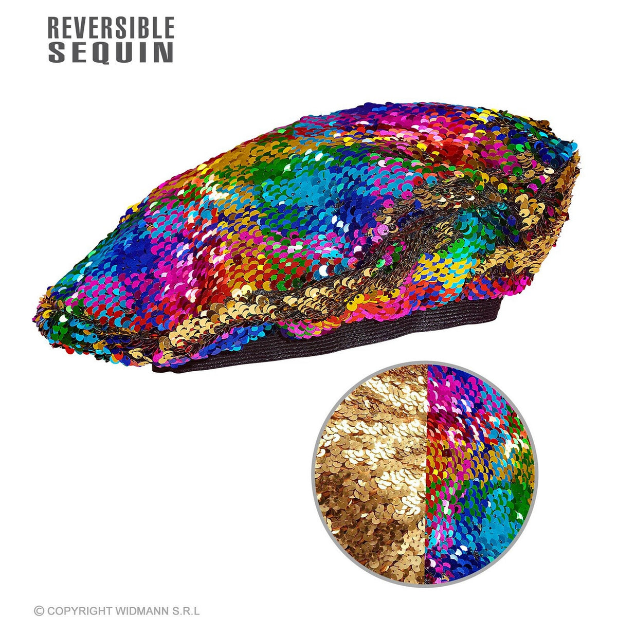 Op deze afbeelding zie je een Accessoires, van het merk Widmann. Omkeerbare Pailletten Baret Regenboog / Goud Hippe Hanna