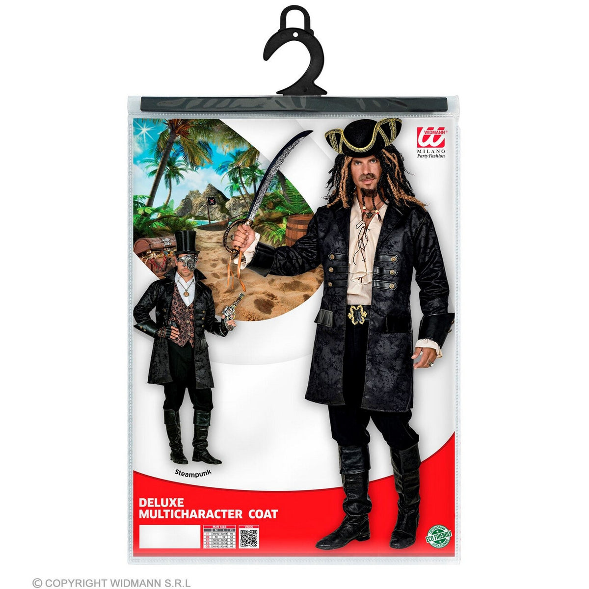 Op deze afbeelding zie je een Kostuums, van het merk Widmann. Lederlook Steampunk Piraat Jas Serano Man