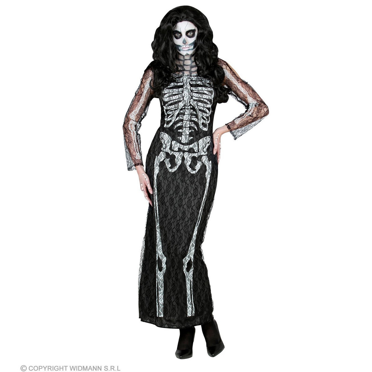 Op deze afbeelding zie je een Kostuums, van het merk Widmann. Elegante Uitgemergelde Skeletta Vrouw Kostuum