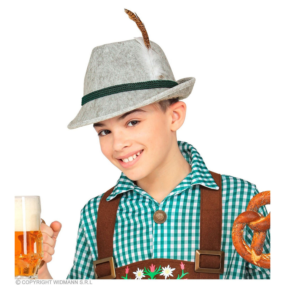 Op deze afbeelding zie je een Accessoires, van het merk Widmann. Jonge Anton Fedora Hoed Met Veer