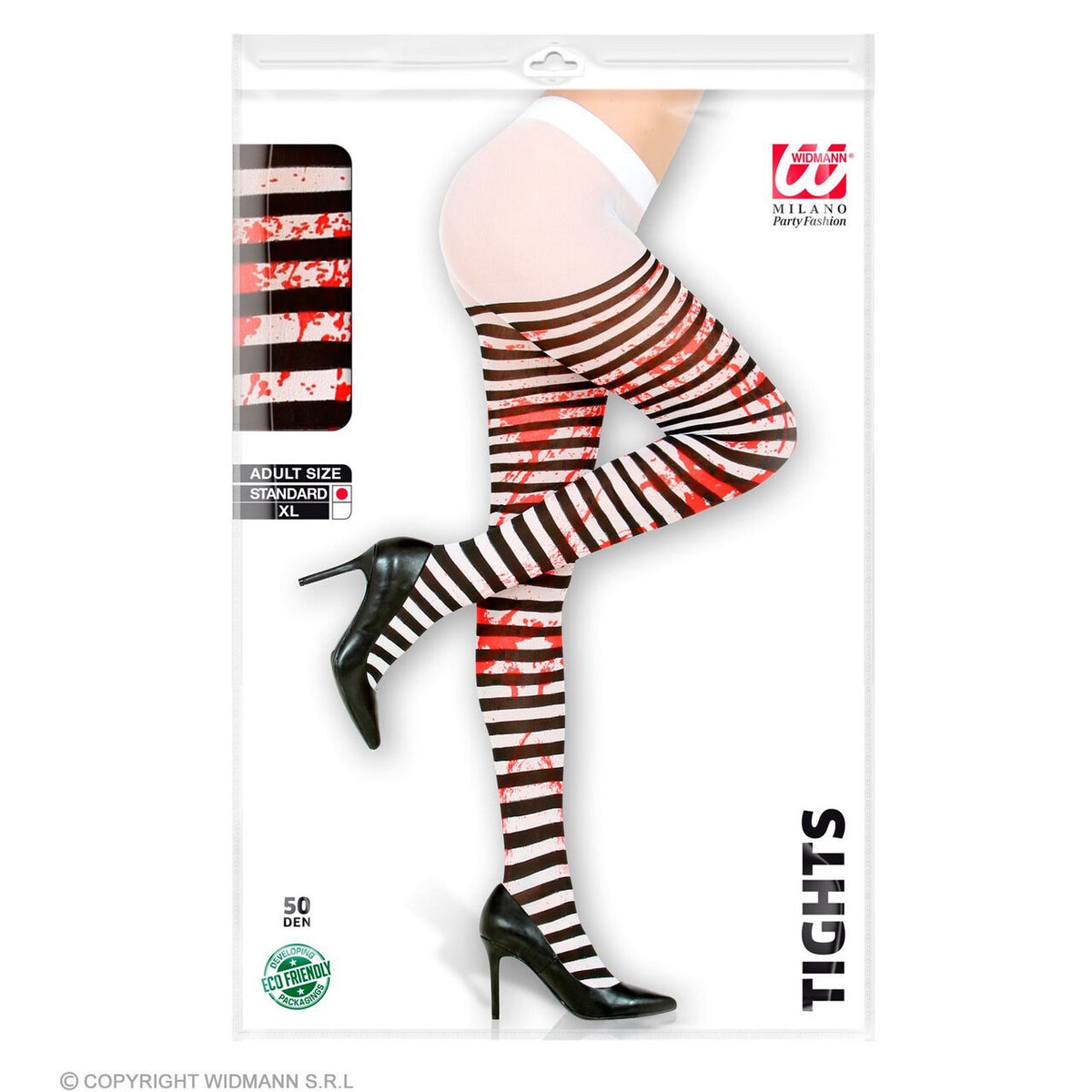 Op deze afbeelding zie je een Kostuums, van het merk Widmann. Panty Zwart Wit Bloederige Benen One Size Vrouw Kostuum