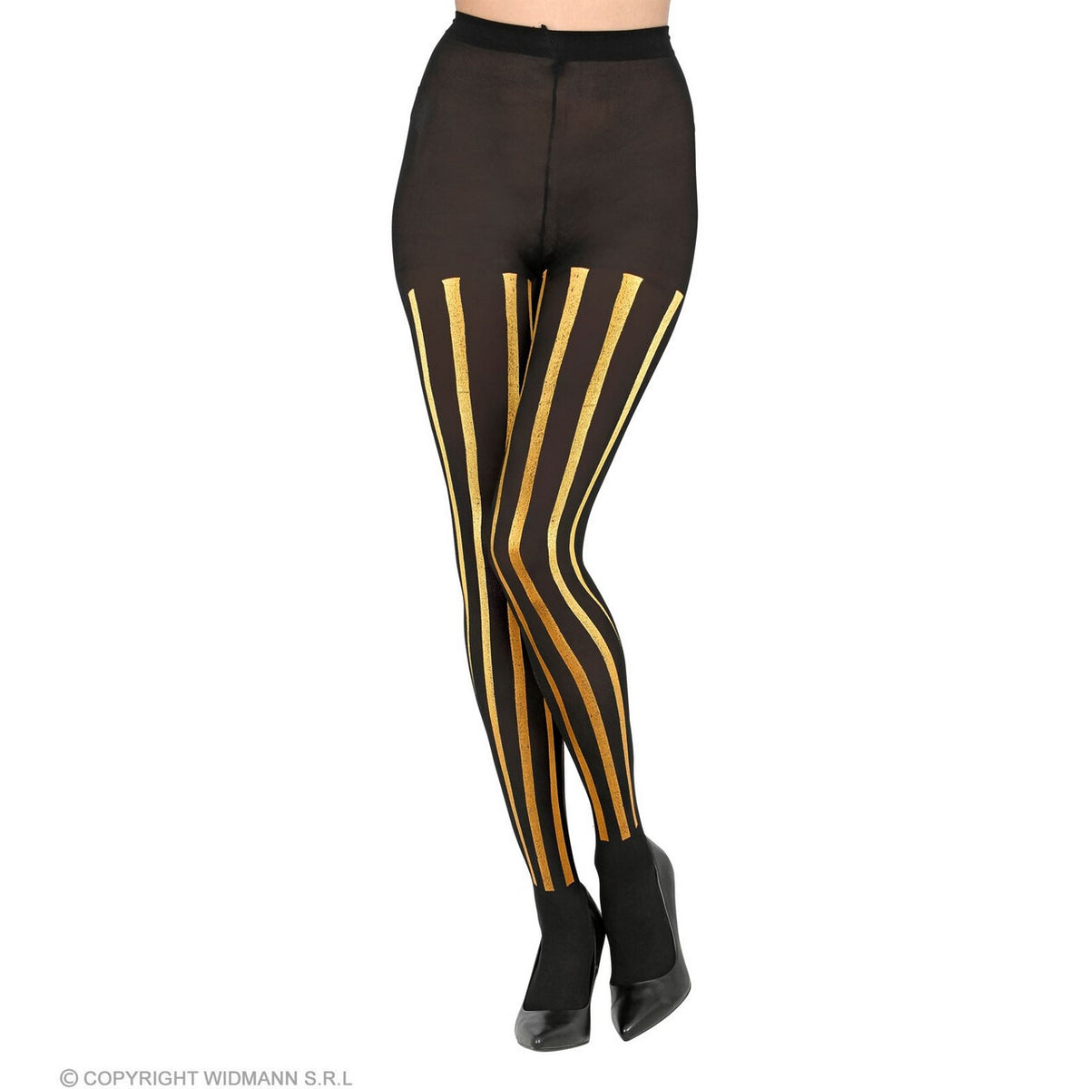 Op deze afbeelding zie je een Accessoires, van het merk Widmann. Panty Zwart Goud Gestreept Goldstripe
