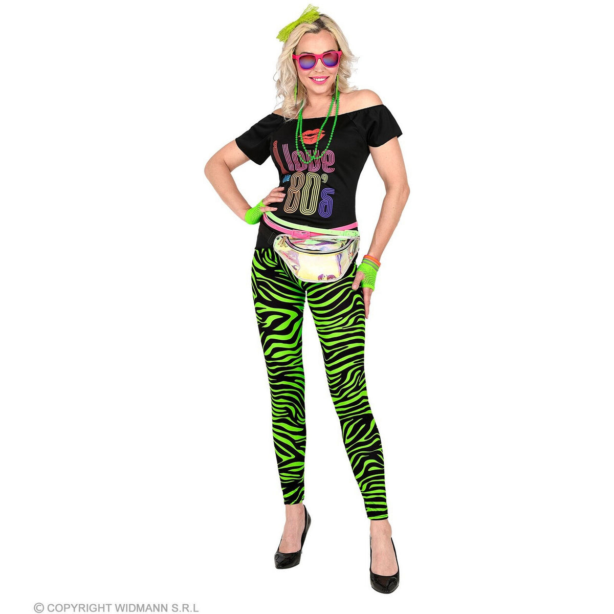 Op deze afbeelding zie je een Kostuums, van het merk Widmann. 80s Legging Kate Neon Groen Vrouw