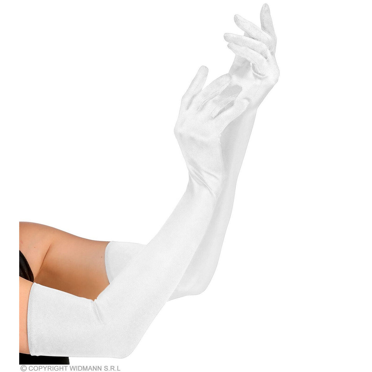 Op deze afbeelding zie je een Accessoires, van het merk Widmann. Superlange Satijnen Handschoenen 60 Centimeter Wit