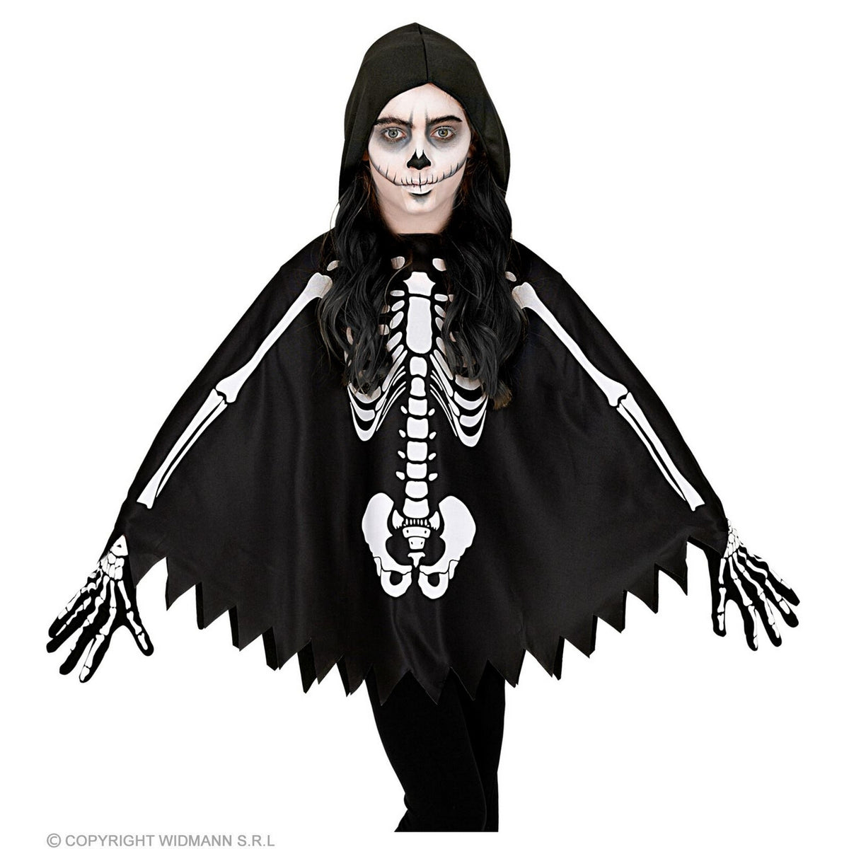 Op deze afbeelding zie je een Kostuums, van het merk Widmann. Scotty Skelettie Poncho Kind Kind
