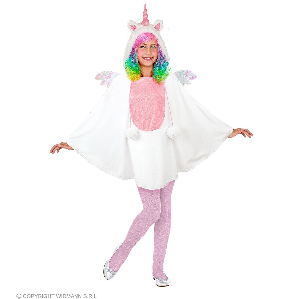 Op deze afbeelding zie je een Kostuums, van het merk Widmann. Fabelachtige Eenhoorn Kind Poncho Meisje