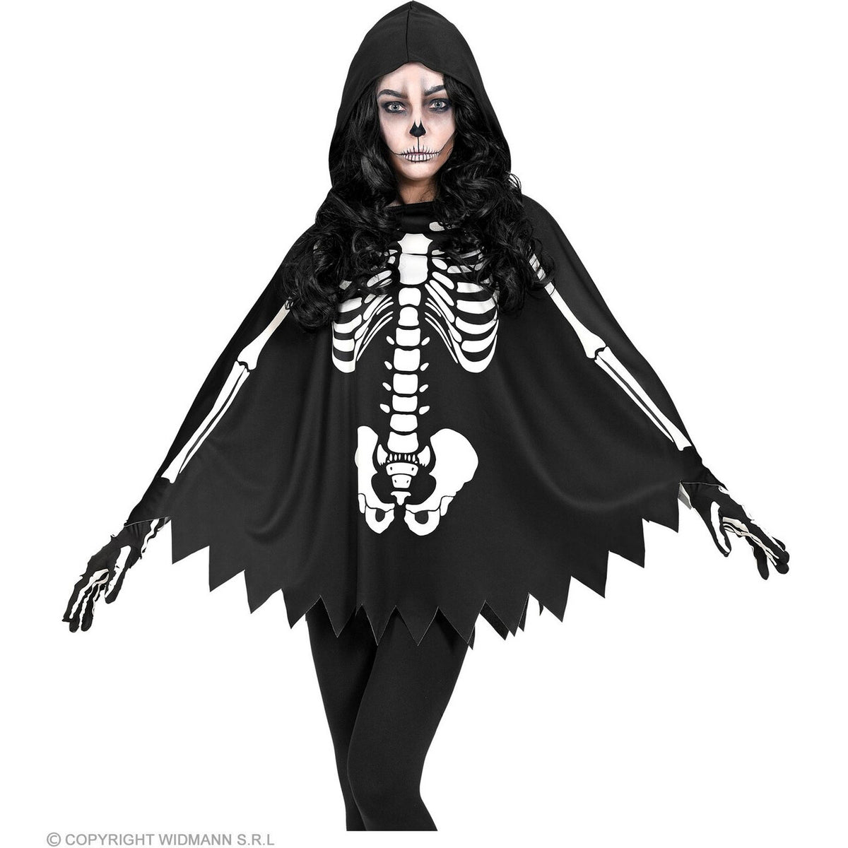 Op deze afbeelding zie je een Kostuums, van het merk Widmann. Scarlet Skelet Poncho