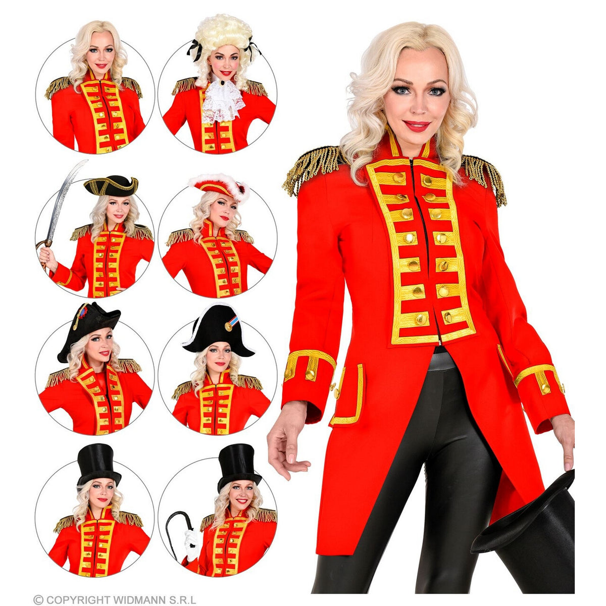 Op deze afbeelding zie je een Kostuums, van het merk Widmann. Statige Franse Parade Jas Rood Vrouw