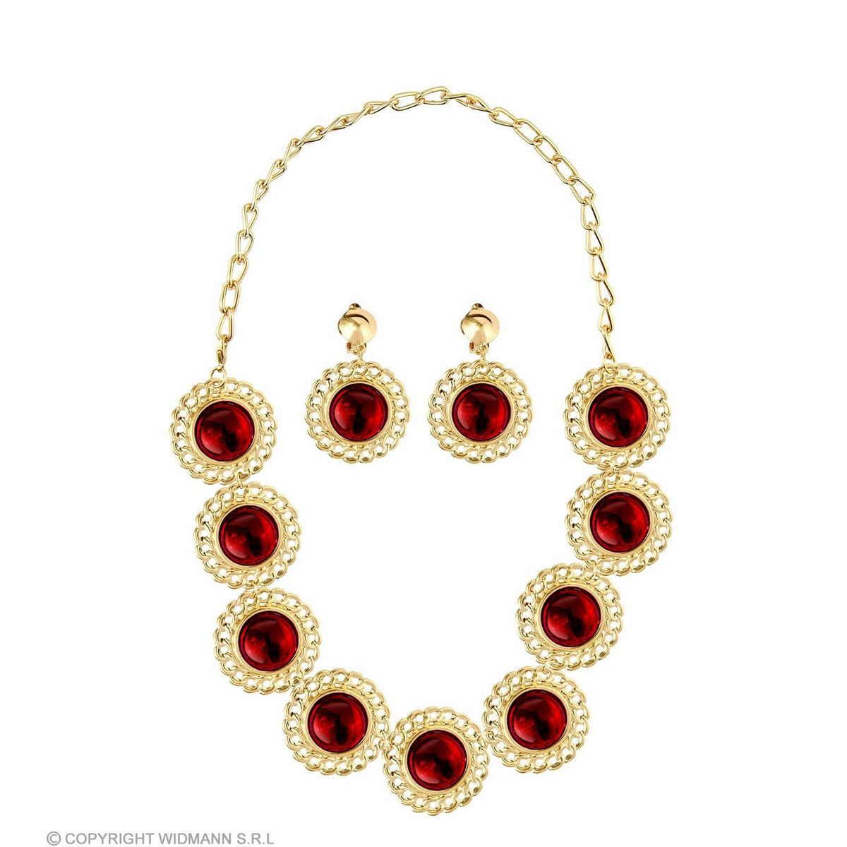Op deze afbeelding zie je een Accessoires, van het merk Widmann. Sieraden Set Koningin Rood En Goud