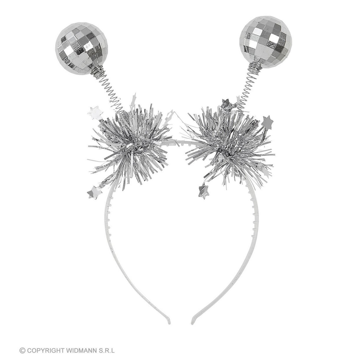 Op deze afbeelding zie je een Decoratie, van het merk Widmann. Hoofdbopper Met Knallende Discoballen Zilver