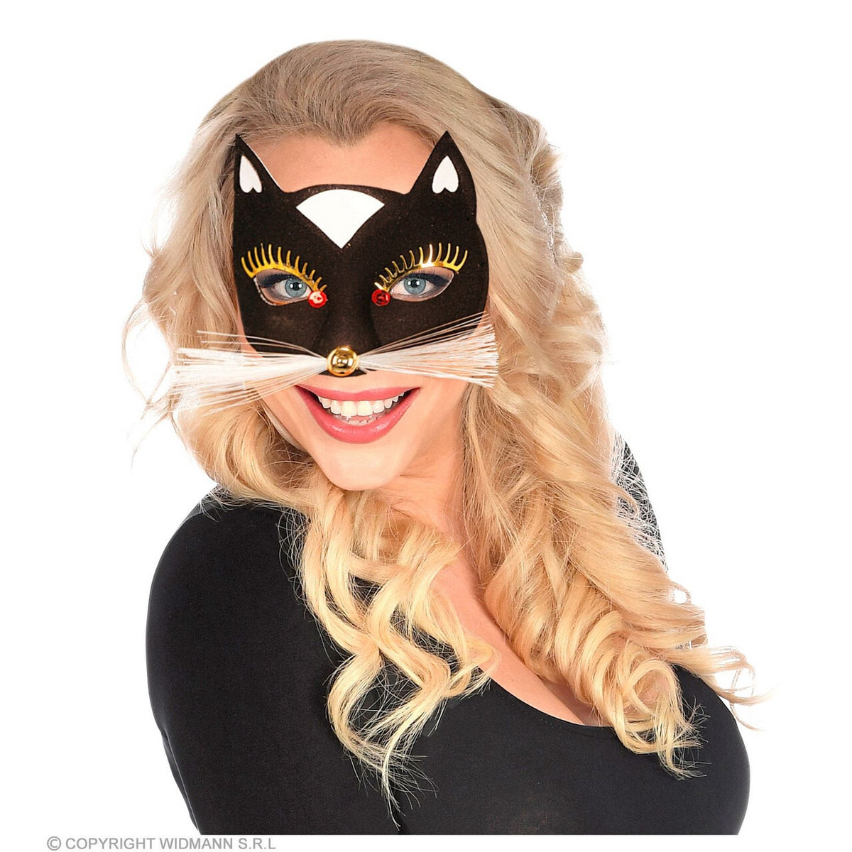 Op deze afbeelding zie je een Accessoires, van het merk Widmann. Oogmasker Kat Met Snorharen, Zwart