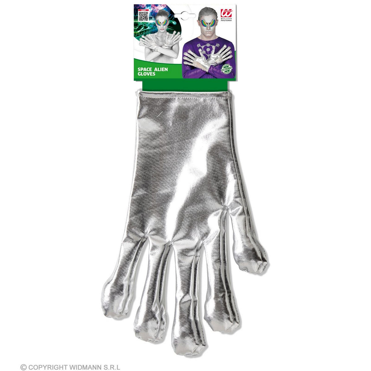 Op deze afbeelding zie je een Accessoires, van het merk Widmann. Zilveren Alien Handschoenen