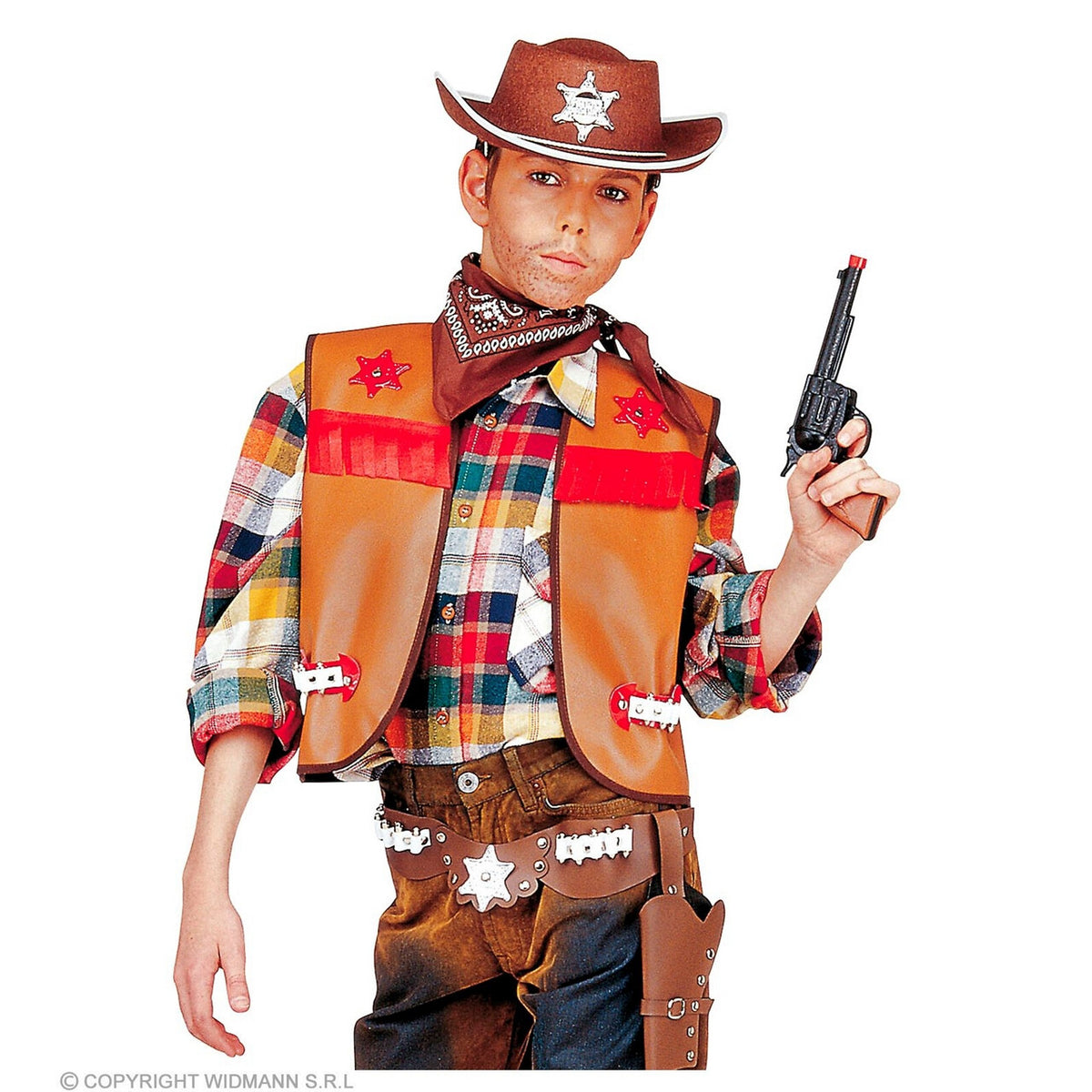 Op deze afbeelding zie je een Kostuums, van het merk Widmann. Oklahoma County Sheriff Vest Bruin Jongen