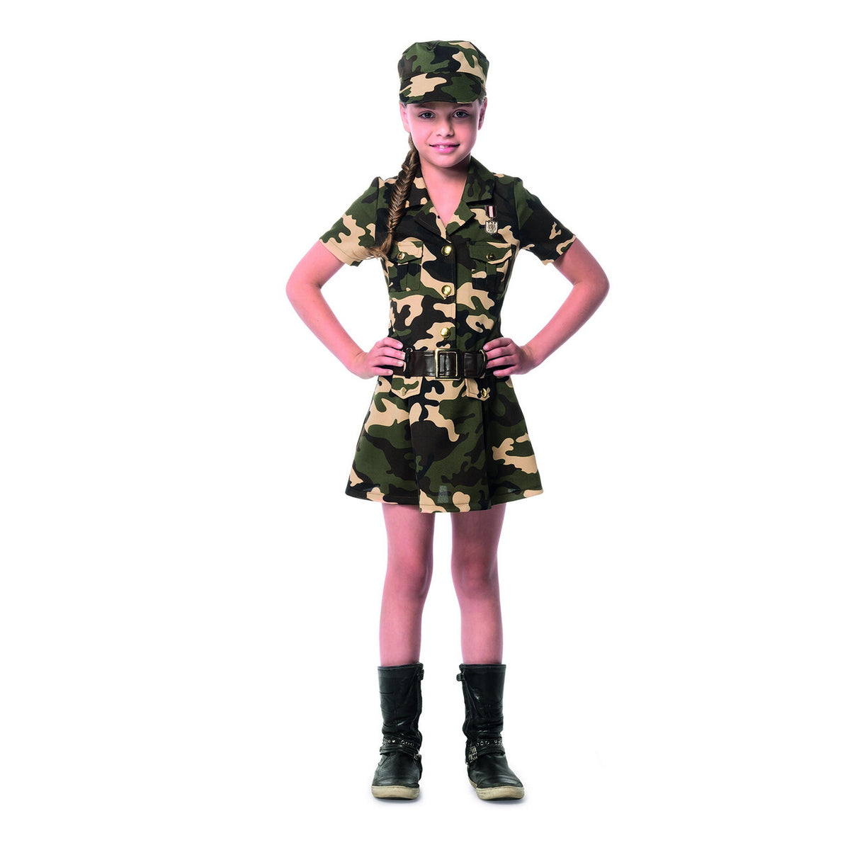 Op deze afbeelding zie je een Kostuums, van het merk Wilbers. Camouflage Commando Karin Kostuum Groen Meisje