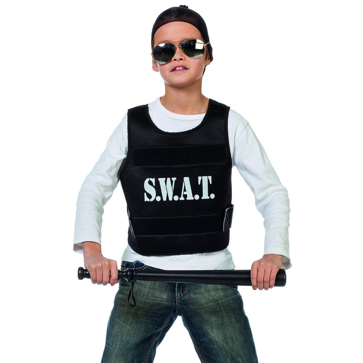 Op deze afbeelding zie je een Kostuums, van het merk Wilbers. Zwart No Sweat Swat Vest Kind