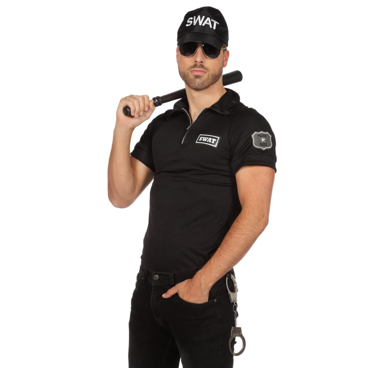 Op deze afbeelding zie je een Kostuums, van het merk Wilbers. Zwarte Brede Borst Swat Shirt Politie Blouse Man