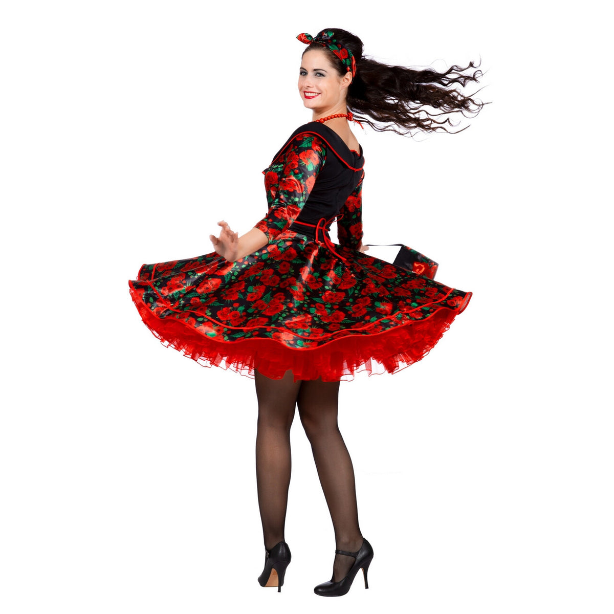 Op deze afbeelding zie je een Kostuums, van het merk Wilbers. A Whole Lot Of Rosie Jaren 50 Rozen Vrouw Kostuum