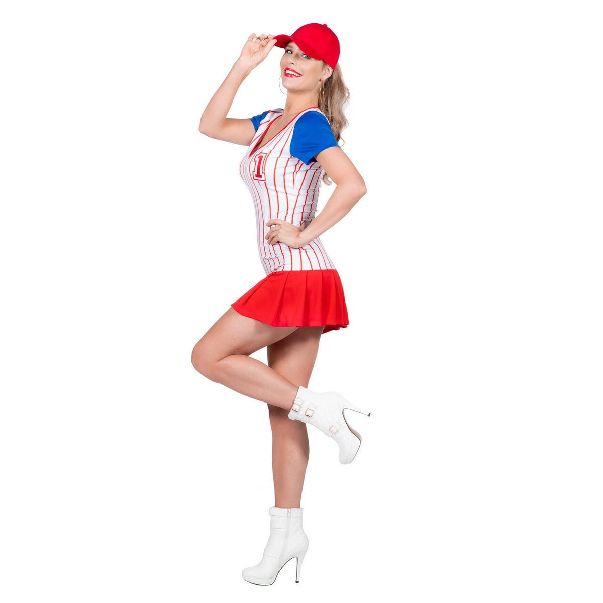 Op deze afbeelding zie je een Kostuums, van het merk Wilbers. Curvy Cindy Baseball USA Vrouw Kostuum