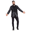 Chemise Satin Noir À Volants Disco Unisexe