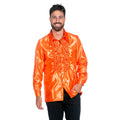 Neon Oranje Ruchesblouse Satijn Foute Disco Unisex