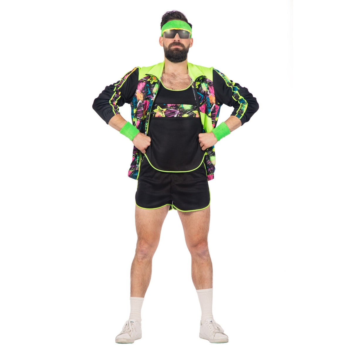 Op deze afbeelding zie je een Kostuums, van het merk Wilbers. Spetterend Aerobic Neon 80s Kostuum Man