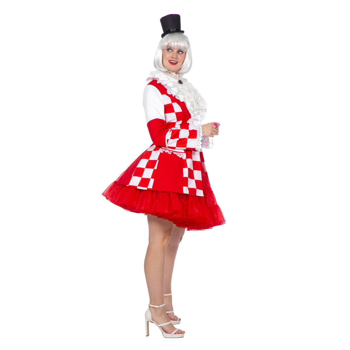 Op deze afbeelding zie je een Kostuums, van het merk Wilbers. Jas Typisch Brabant Rood / Wit Vrouw