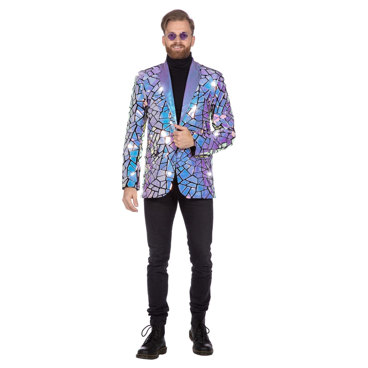 Op deze afbeelding zie je een Kostuums, van het merk Wilbers. Colbert Purple Party Holografische Spiegels Man