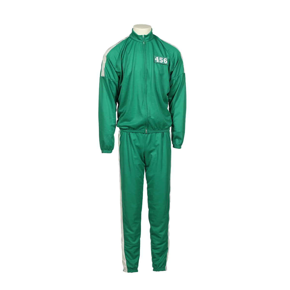 Op deze afbeelding zie je een Kostuums, van het merk Wilbers. Squid Game Deelnemer Trainingspak Groen Inclusief 5 Badges Kind Kostuum
