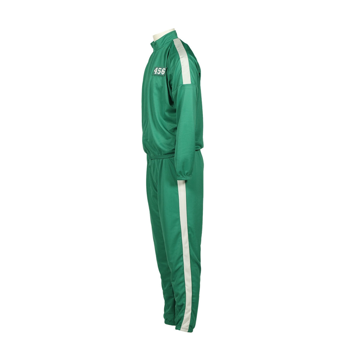 Op deze afbeelding zie je een Kostuums, van het merk Wilbers. Squid Game Deelnemer Trainingspak Groen Inclusief 5 Badges Kind Kostuum